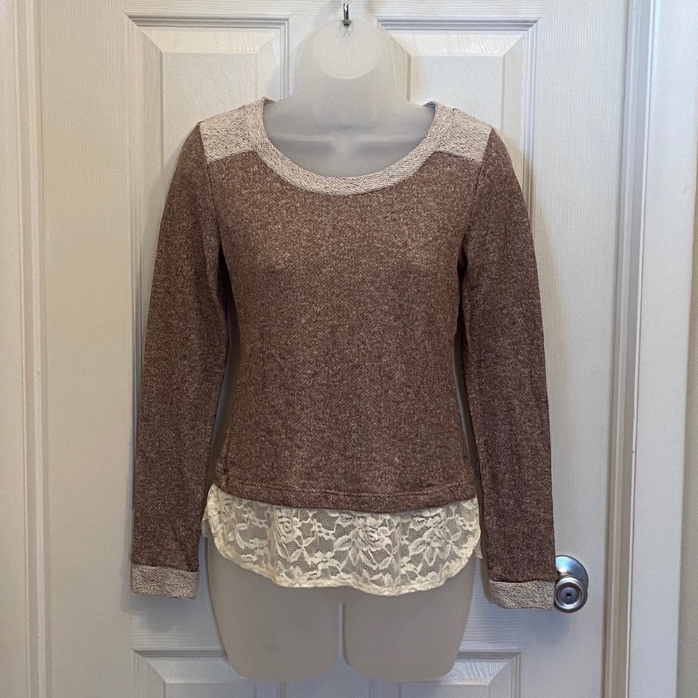Contrast Sweater with Lace Trim